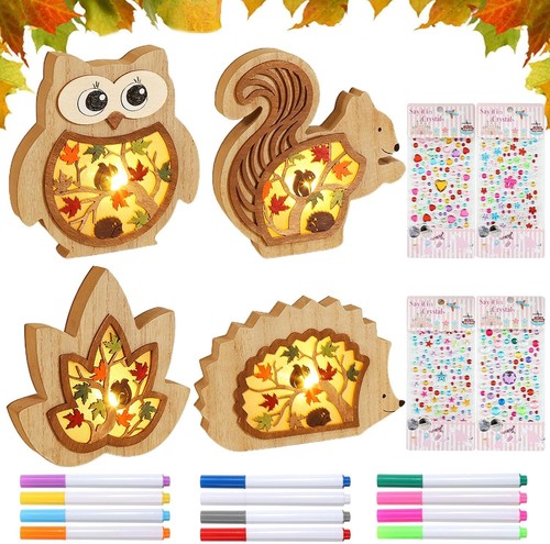 4er set holz herbstdeko led - set,