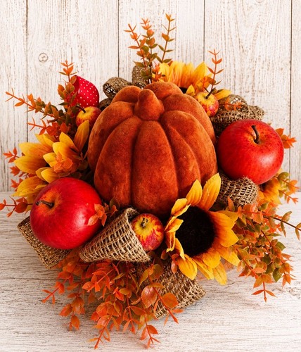 Herbstgesteck orange topf - herbstgesteck,