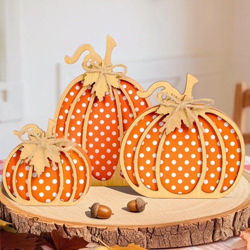 Herbstdeko kürbis holz set - set, 3