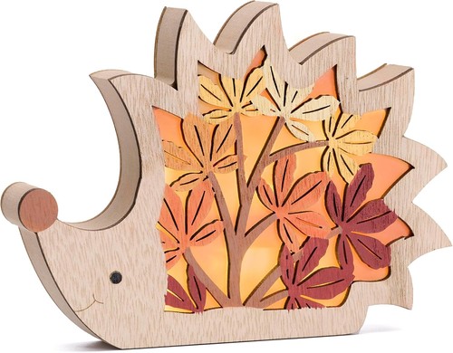Herbstdeko igel led holz - led,